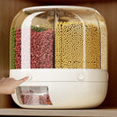 Balde de arroz dividido em grades, giratório, caixa de armazenamento multigrades para grãos diversos, à prova de umidade doméstica