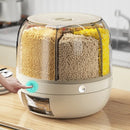 Balde de arroz dividido em grades, giratório, caixa de armazenamento multigrades para grãos diversos, à prova de umidade doméstica