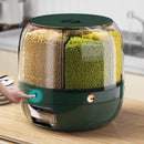 Balde de arroz dividido em grades, giratório, caixa de armazenamento multigrades para grãos diversos, à prova de umidade doméstica